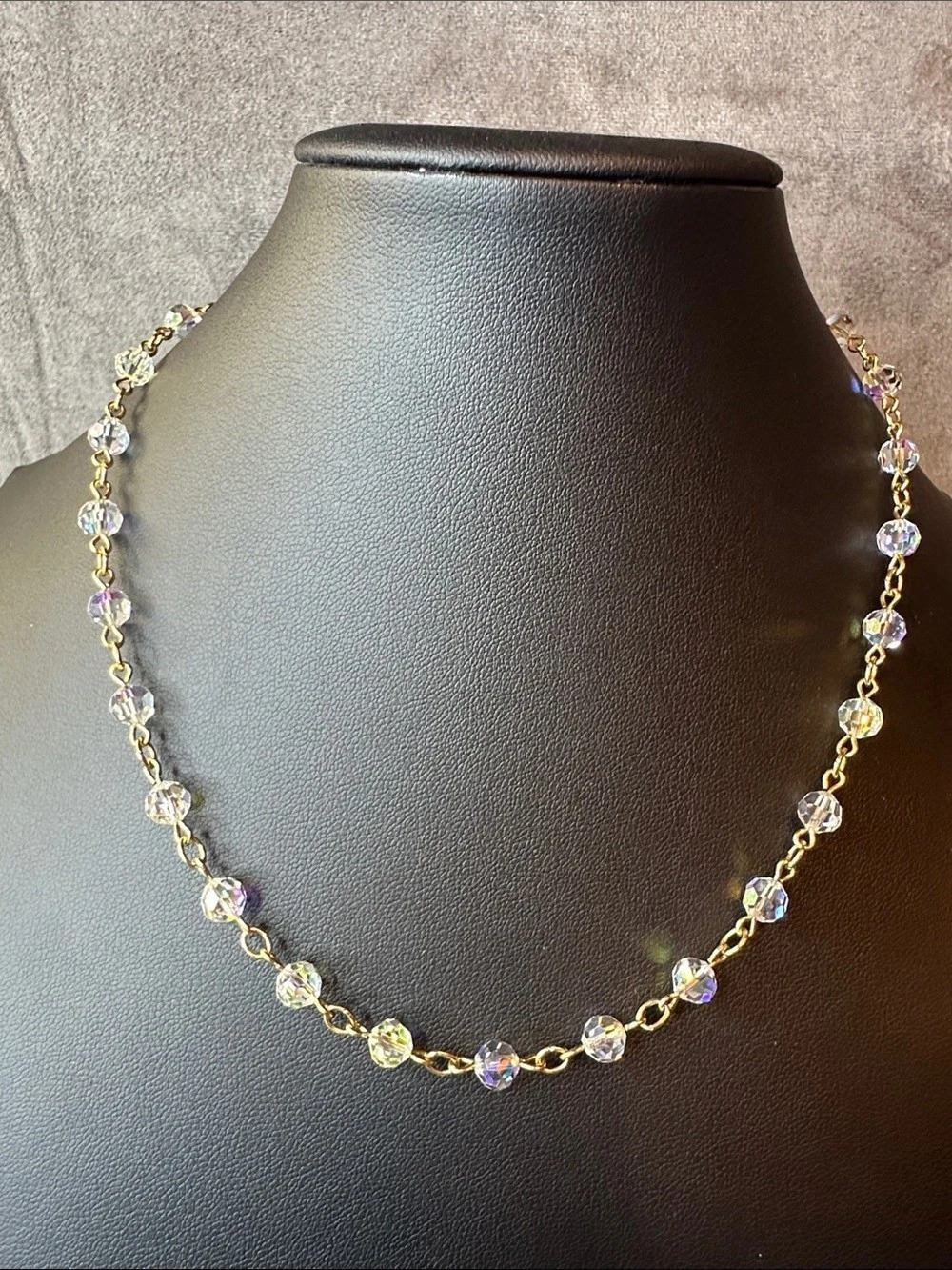 Kirks Folly Crystal Beaded Gold & Clear Necklace